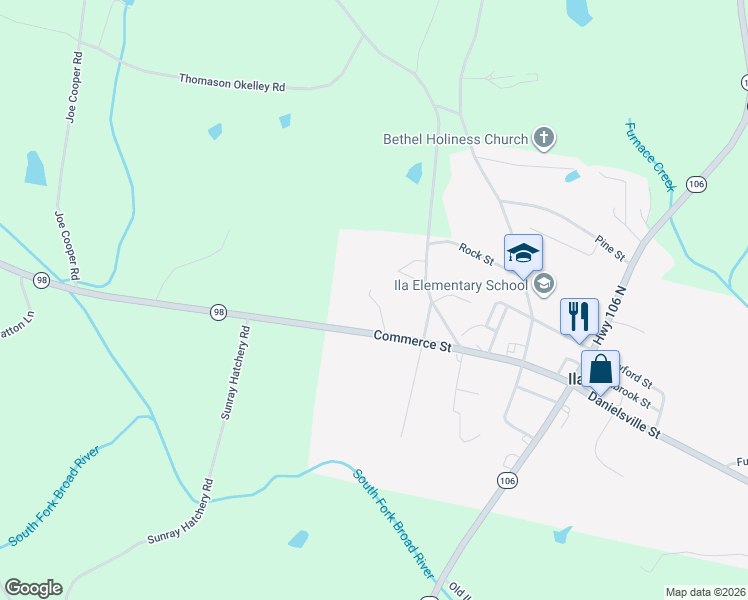 map of restaurants, bars, coffee shops, grocery stores, and more near 5760 Georgia 98 in Ila