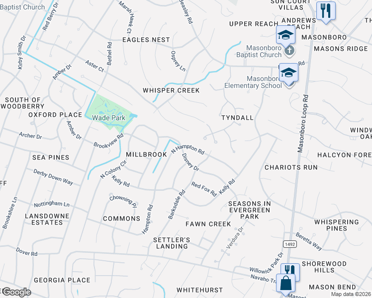 map of restaurants, bars, coffee shops, grocery stores, and more near 306 Disney Drive in Wilmington
