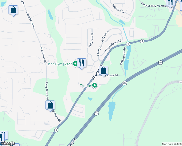 map of restaurants, bars, coffee shops, grocery stores, and more near 1016 Constitution Way in Cumming