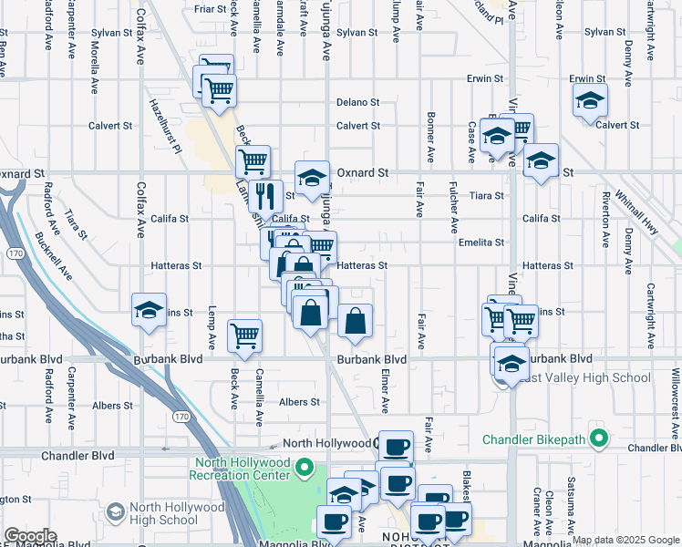 map of restaurants, bars, coffee shops, grocery stores, and more near in Los Angeles