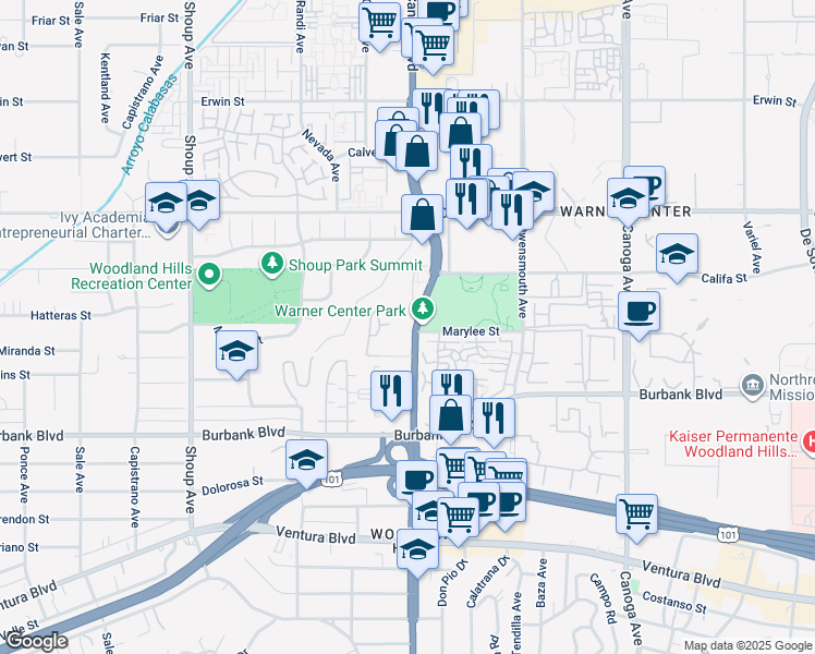 map of restaurants, bars, coffee shops, grocery stores, and more near in Los Angeles