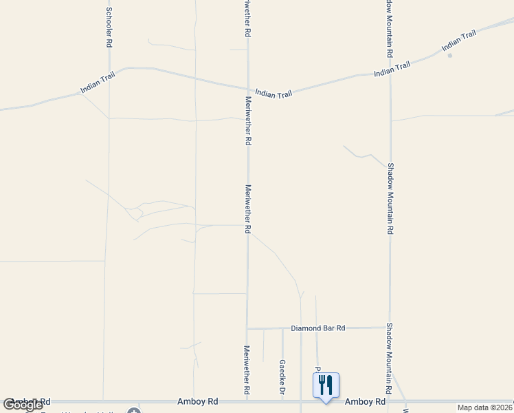 map of restaurants, bars, coffee shops, grocery stores, and more near Meriwether Road in Twentynine Palms