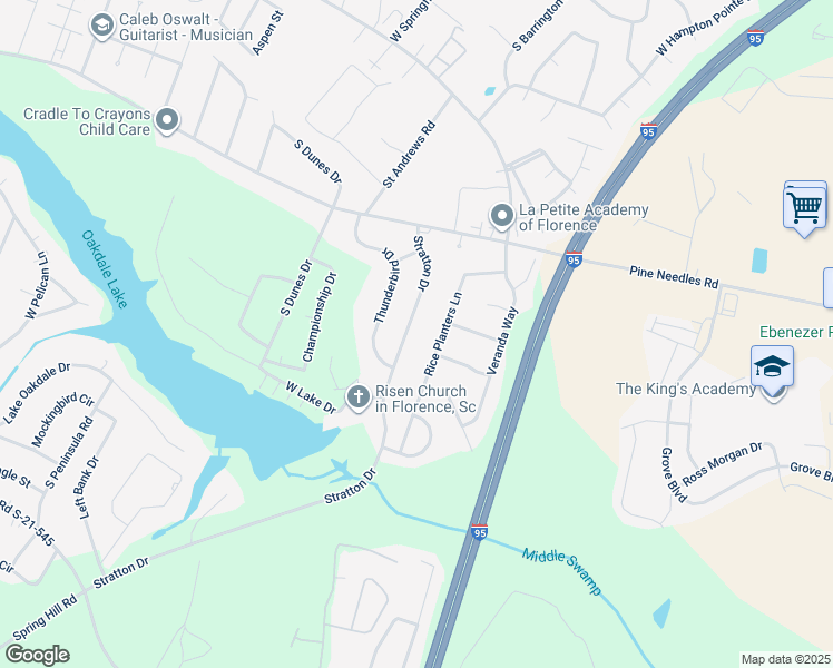 map of restaurants, bars, coffee shops, grocery stores, and more near 847 Stratton Drive in Florence