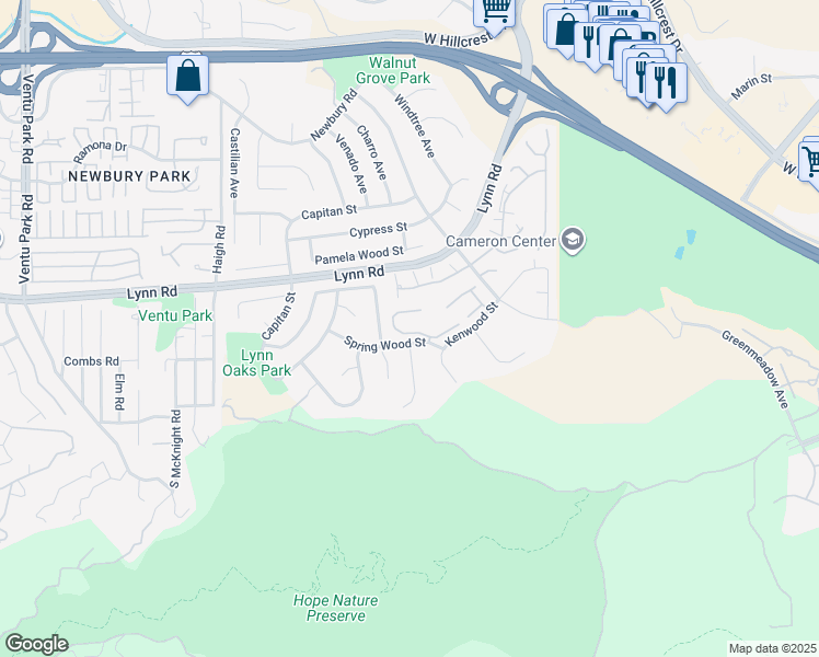 map of restaurants, bars, coffee shops, grocery stores, and more near 709 Blue Oak Avenue in Thousand Oaks