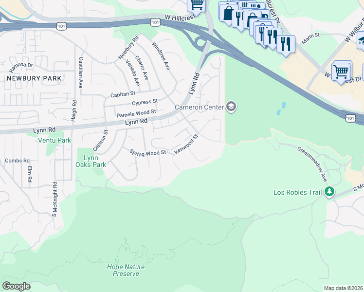 map of restaurants, bars, coffee shops, grocery stores, and more near 656 Blue Oak Avenue in Thousand Oaks