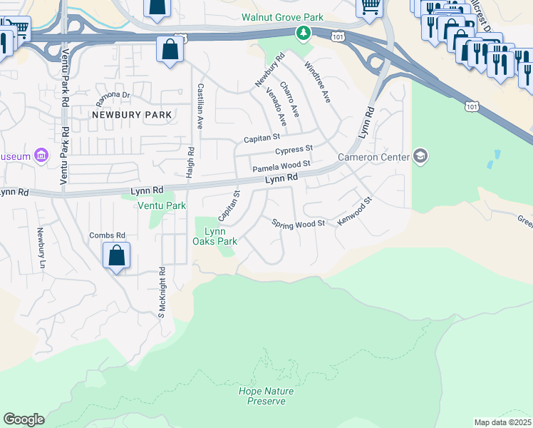 map of restaurants, bars, coffee shops, grocery stores, and more near 256 Poplar Crest Avenue in Thousand Oaks