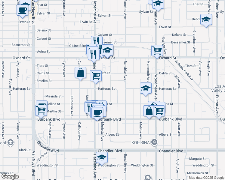 map of restaurants, bars, coffee shops, grocery stores, and more near 5758 Costello Avenue in Los Angeles