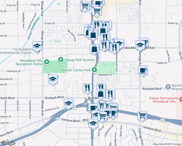 map of restaurants, bars, coffee shops, grocery stores, and more near in Los Angeles