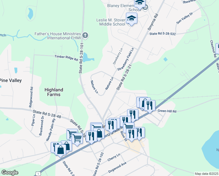 map of restaurants, bars, coffee shops, grocery stores, and more near 118 Nature Lane in Elgin