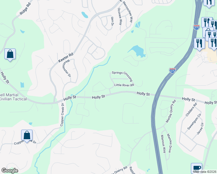 map of restaurants, bars, coffee shops, grocery stores, and more near 267 Springs Crossing in Canton