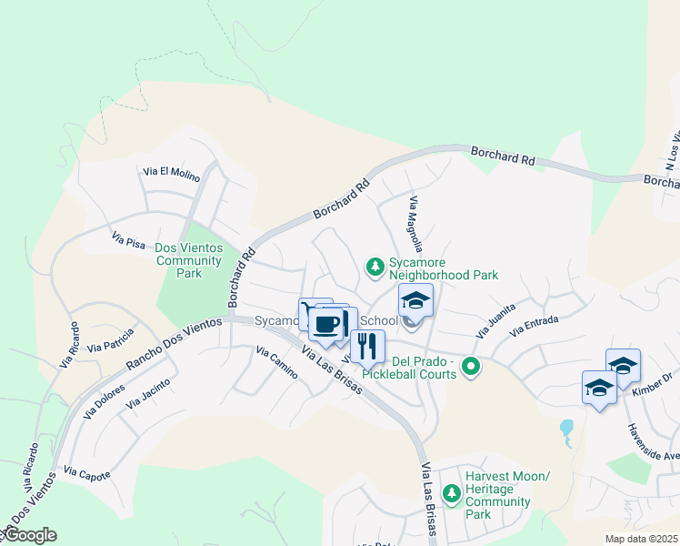 map of restaurants, bars, coffee shops, grocery stores, and more near 174 Via Katrina in Thousand Oaks