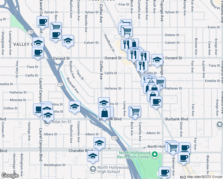 map of restaurants, bars, coffee shops, grocery stores, and more near 5803 Troost Avenue in Los Angeles