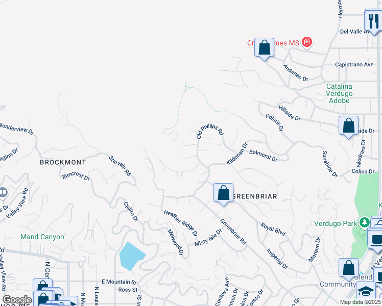 map of restaurants, bars, coffee shops, grocery stores, and more near 920 Penshore Terrace in Glendale