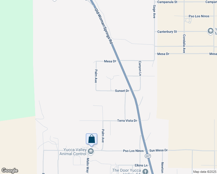 map of restaurants, bars, coffee shops, grocery stores, and more near 56550 Sunset Drive in Yucca Valley