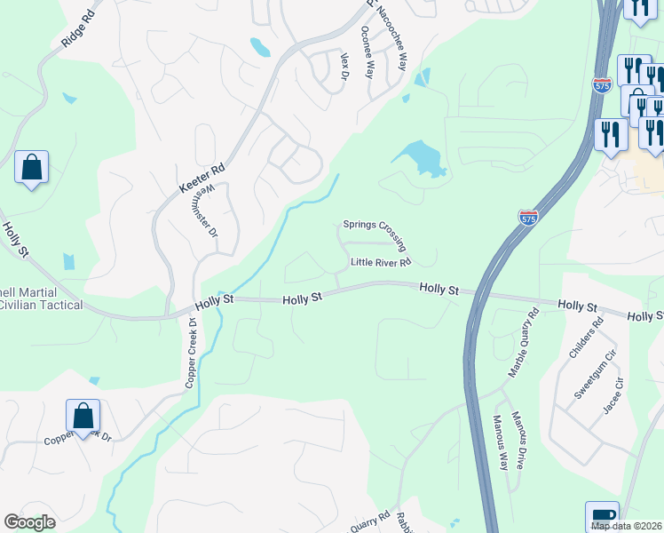 map of restaurants, bars, coffee shops, grocery stores, and more near 267 Springs Crossing in Canton