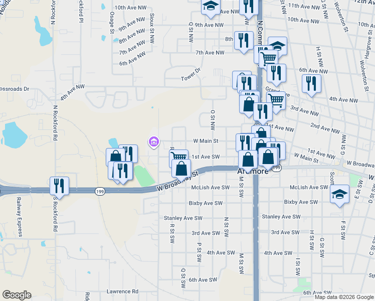 map of restaurants, bars, coffee shops, grocery stores, and more near 14 Q Street Southwest in Ardmore