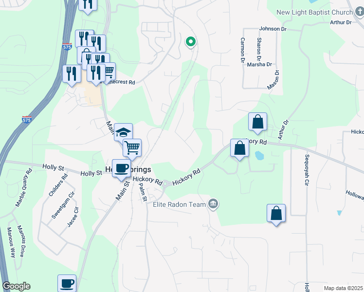 map of restaurants, bars, coffee shops, grocery stores, and more near 208 Cedar Valley Court in Canton