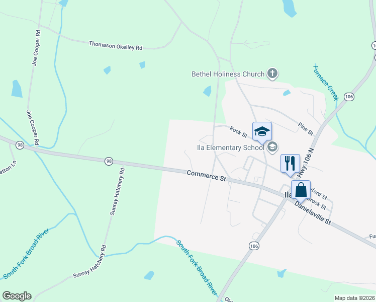 map of restaurants, bars, coffee shops, grocery stores, and more near 5760 Georgia 98 in Ila
