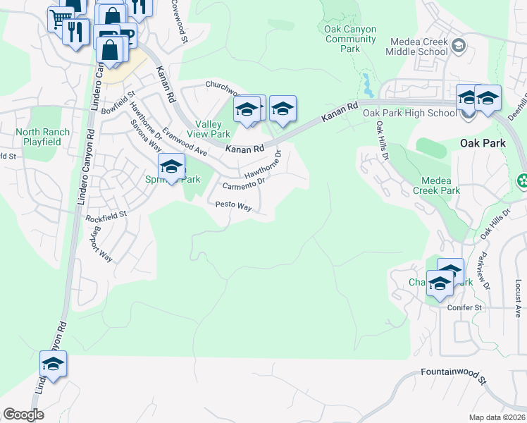 map of restaurants, bars, coffee shops, grocery stores, and more near 334 Anzio Way in Oak Park