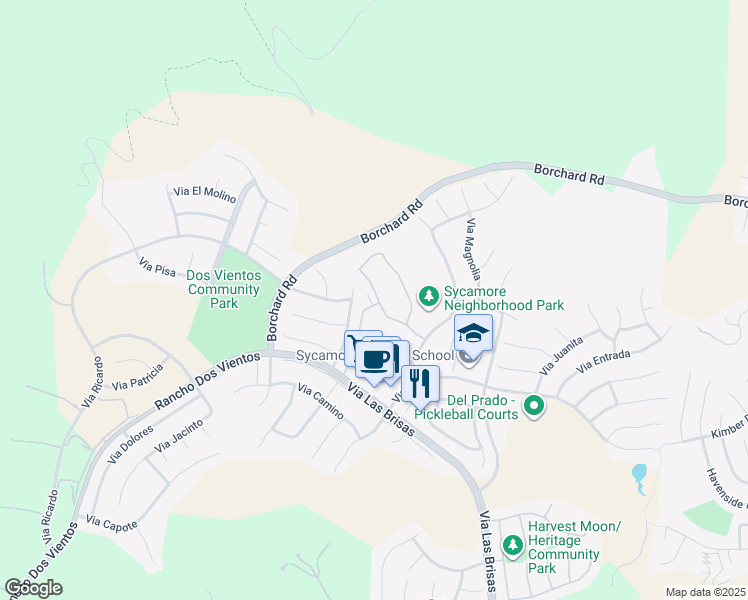 map of restaurants, bars, coffee shops, grocery stores, and more near 203 Via Antonio in Thousand Oaks
