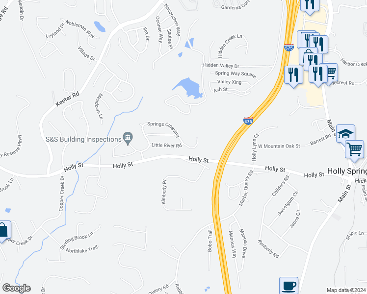 map of restaurants, bars, coffee shops, grocery stores, and more near 292 Springs Crossing in Canton