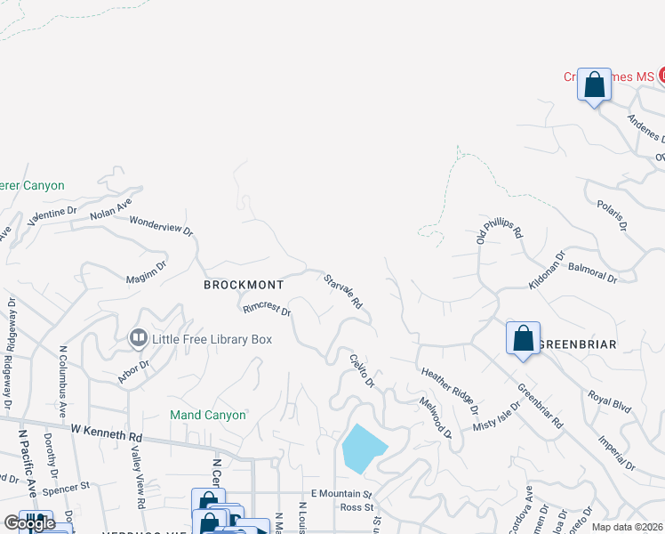 map of restaurants, bars, coffee shops, grocery stores, and more near 1978 Starvale Road in Glendale