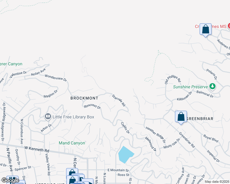 map of restaurants, bars, coffee shops, grocery stores, and more near 1978 Starvale Road in Glendale