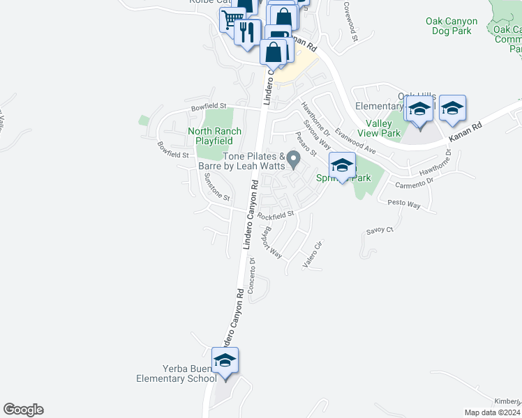 map of restaurants, bars, coffee shops, grocery stores, and more near 4762 Taranto Way in Oak Park