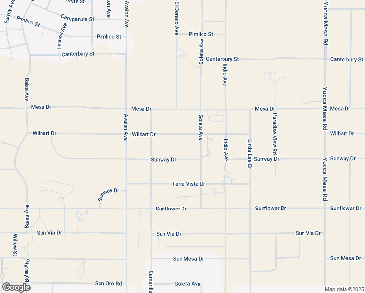 map of restaurants, bars, coffee shops, grocery stores, and more near 58728 Wilhart Drive in Yucca Valley