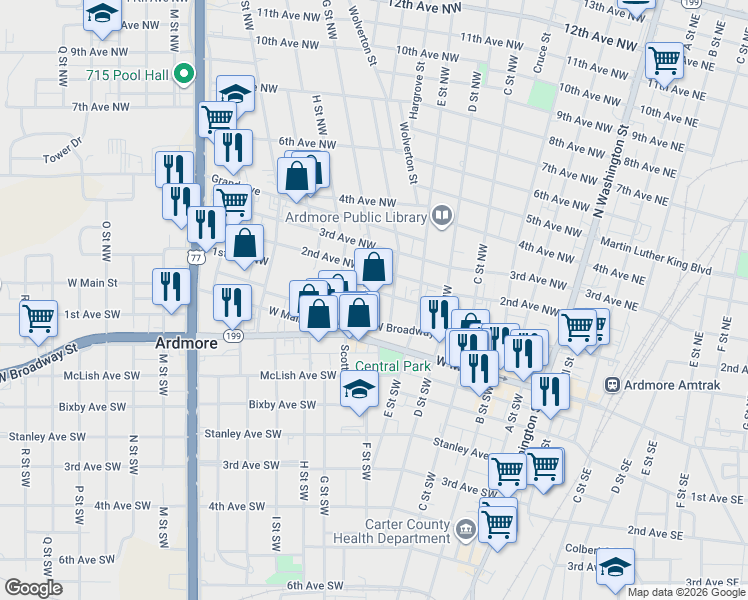 map of restaurants, bars, coffee shops, grocery stores, and more near 609 Palmer Northwest in Ardmore