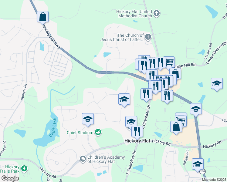 map of restaurants, bars, coffee shops, grocery stores, and more near 1465 White Columns Boulevard in Canton