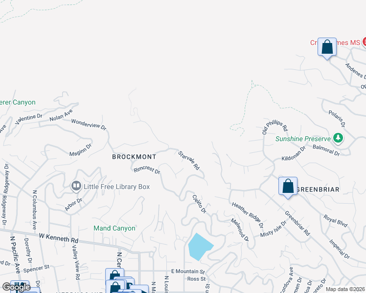 map of restaurants, bars, coffee shops, grocery stores, and more near 1978 Starvale Road in Glendale