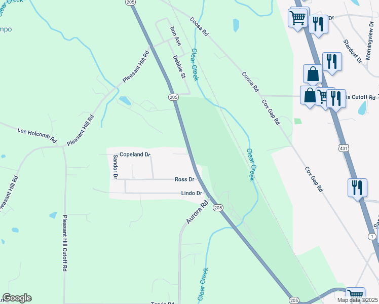 map of restaurants, bars, coffee shops, grocery stores, and more near 1490 Alabama 205 in Boaz