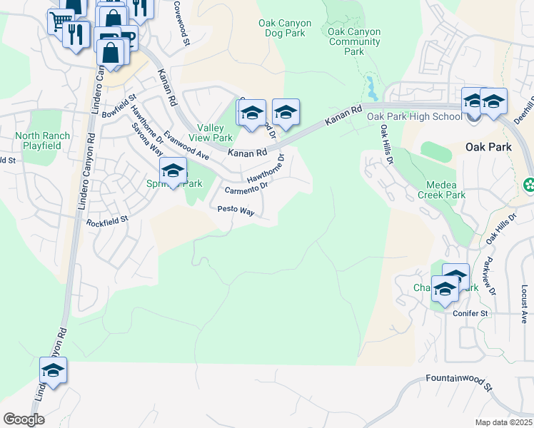 map of restaurants, bars, coffee shops, grocery stores, and more near 350 Anzio Way in Oak Park