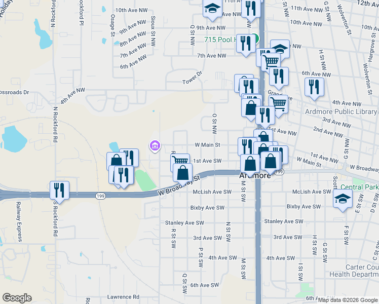 map of restaurants, bars, coffee shops, grocery stores, and more near 14 Q Street Southwest in Ardmore