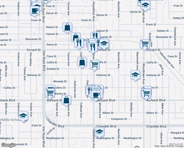 map of restaurants, bars, coffee shops, grocery stores, and more near in Los Angeles