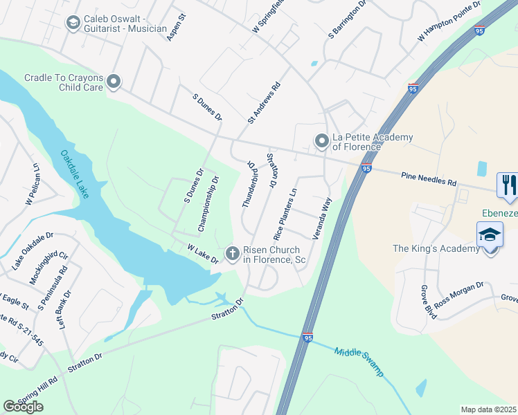 map of restaurants, bars, coffee shops, grocery stores, and more near 847 Stratton Drive in Florence