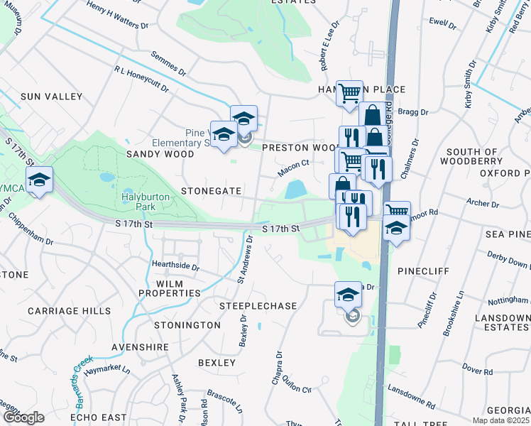 map of restaurants, bars, coffee shops, grocery stores, and more near 809 John D Barry Drive in Wilmington