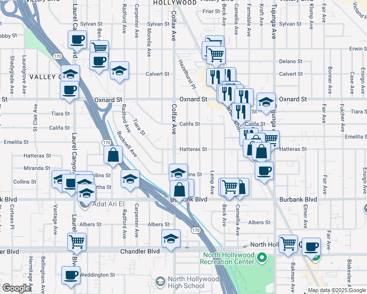 map of restaurants, bars, coffee shops, grocery stores, and more near 5803 Troost Avenue in Los Angeles