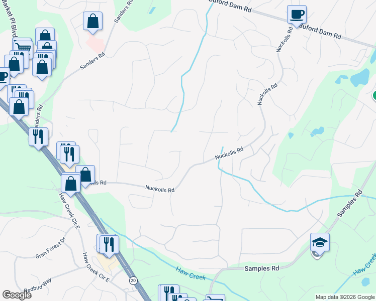 map of restaurants, bars, coffee shops, grocery stores, and more near 3010 Cabernet Court in Cumming