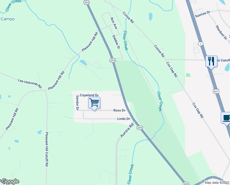 map of restaurants, bars, coffee shops, grocery stores, and more near 1490 Alabama 205 in Boaz
