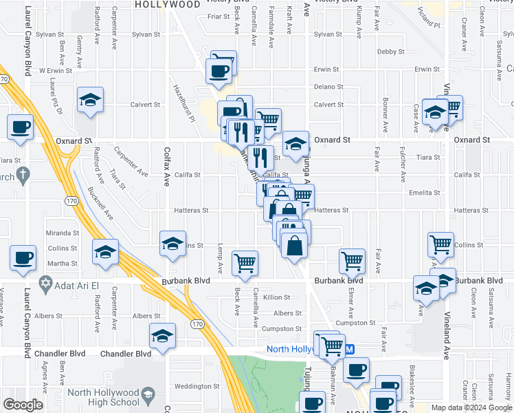 map of restaurants, bars, coffee shops, grocery stores, and more near in Los Angeles