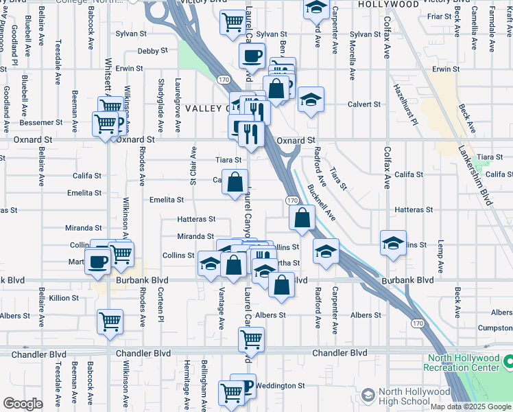 map of restaurants, bars, coffee shops, grocery stores, and more near in Los Angeles