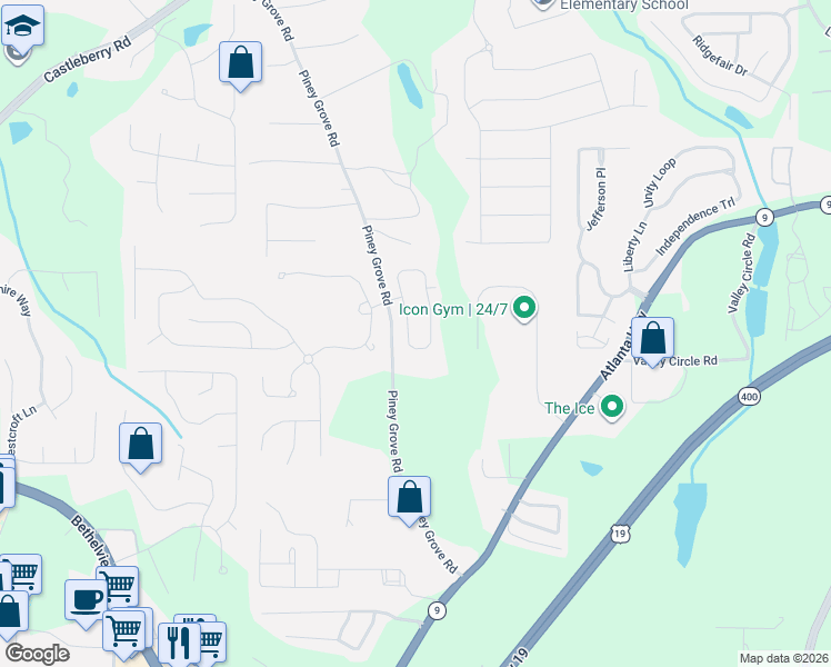 map of restaurants, bars, coffee shops, grocery stores, and more near 4974 Sherwood Way in Cumming