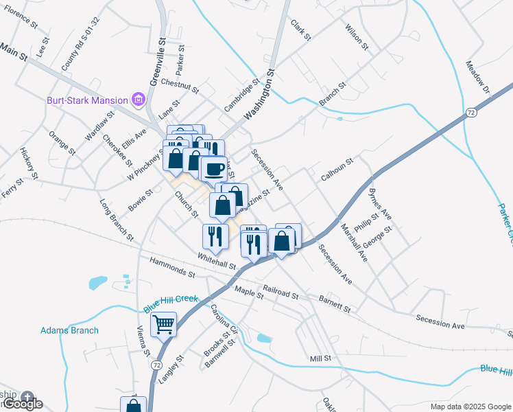 map of restaurants, bars, coffee shops, grocery stores, and more near 600-698 Poplar St in Abbeville