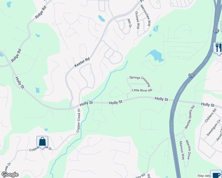 map of restaurants, bars, coffee shops, grocery stores, and more near 237 Springs Crossing in Canton