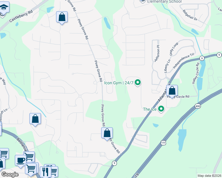 map of restaurants, bars, coffee shops, grocery stores, and more near 5075 Sherwood Way in Cumming