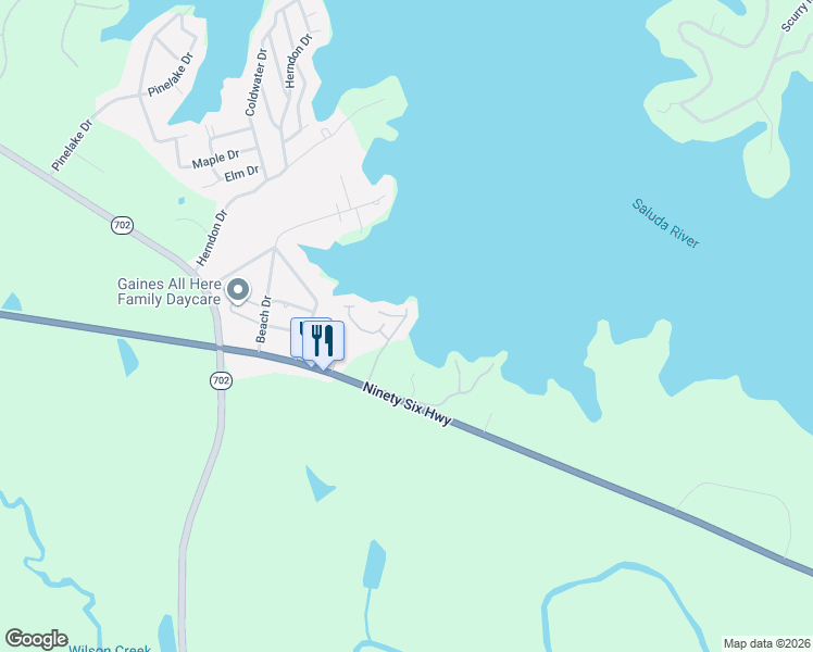 map of restaurants, bars, coffee shops, grocery stores, and more near 122 Lake Ridge Drive in Ninety Six