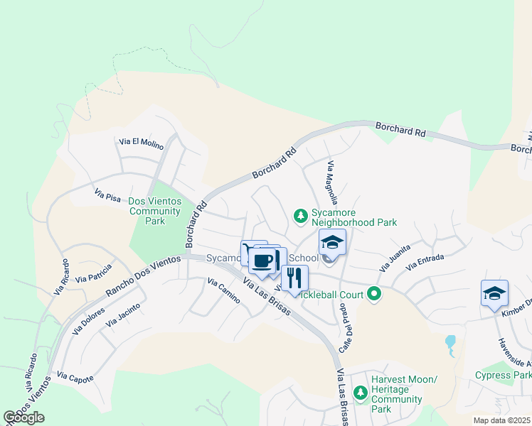 map of restaurants, bars, coffee shops, grocery stores, and more near 138 Via Katrina in Thousand Oaks