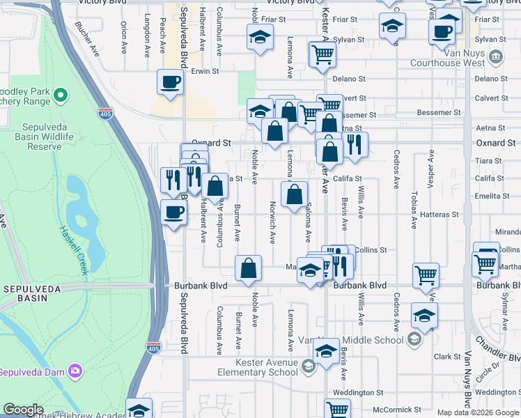 map of restaurants, bars, coffee shops, grocery stores, and more near in Los Angeles